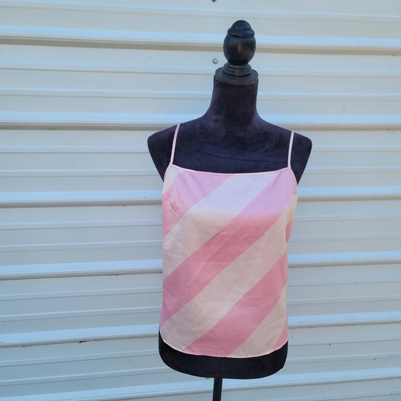 NWT VICTORIAS SECRET SATIN Pink Striped Keyhole CAMI VS SLEEP SHIRT TANK TOP L - Picture 1 of 9